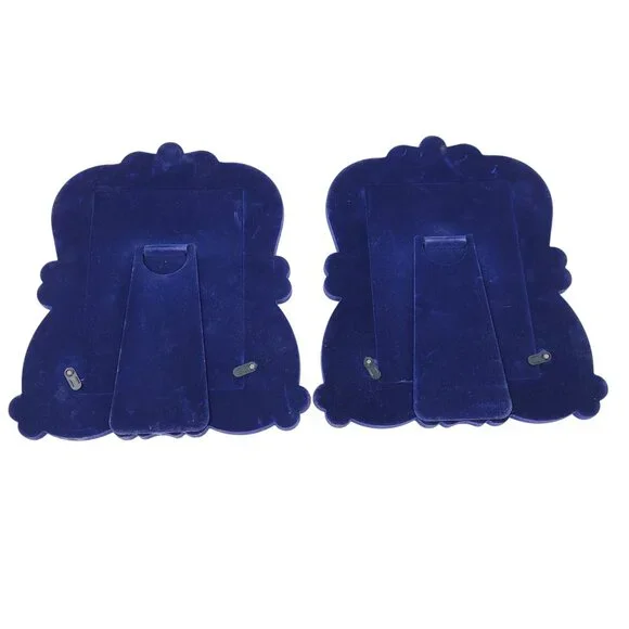 Vtg Ornate Silver-Plated Picture Frames Blue Velvet Easel Back‎ Oval 5x7 Set